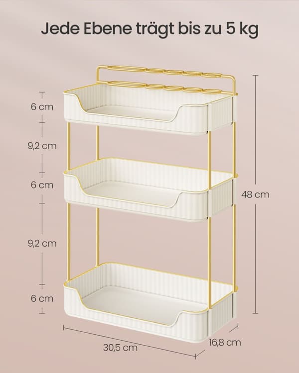 Sminkorganisatör, SONGMICS, 30,5 x 16,8 x 48 cm, Molnvit.