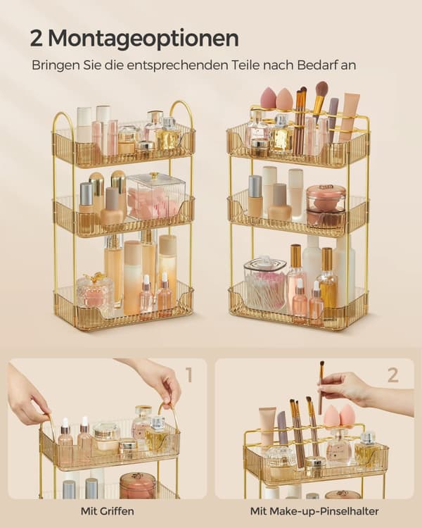 Make-up Organizer, SONGMICS, 30,5x16,8x48 cm, Champagne Guld.