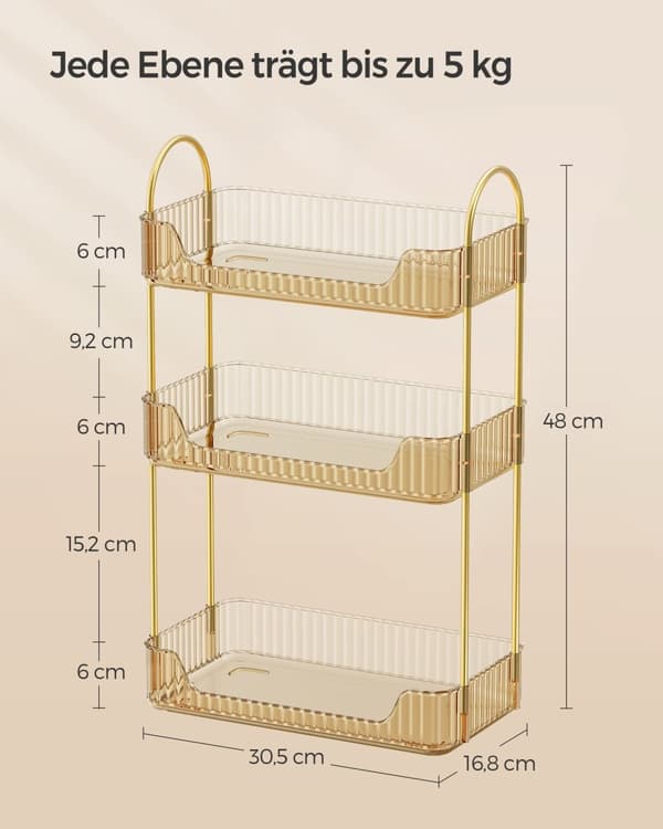 Make-up Organizer, SONGMICS, 30,5x16,8x48 cm, Champagne Guld.