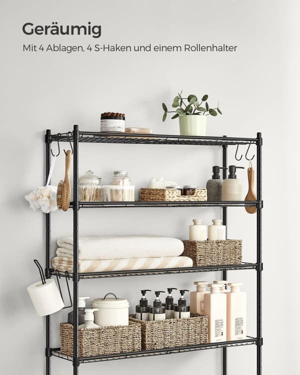Toaletthylla, SONGMICS, 30x83x176 cm, Svart