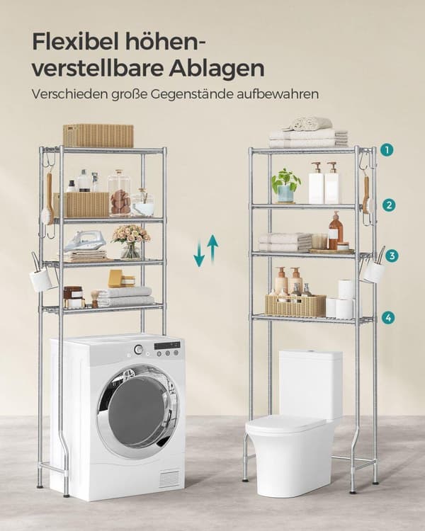 Toilet reol, SONGMICS, 63x30x176 cm, Grå