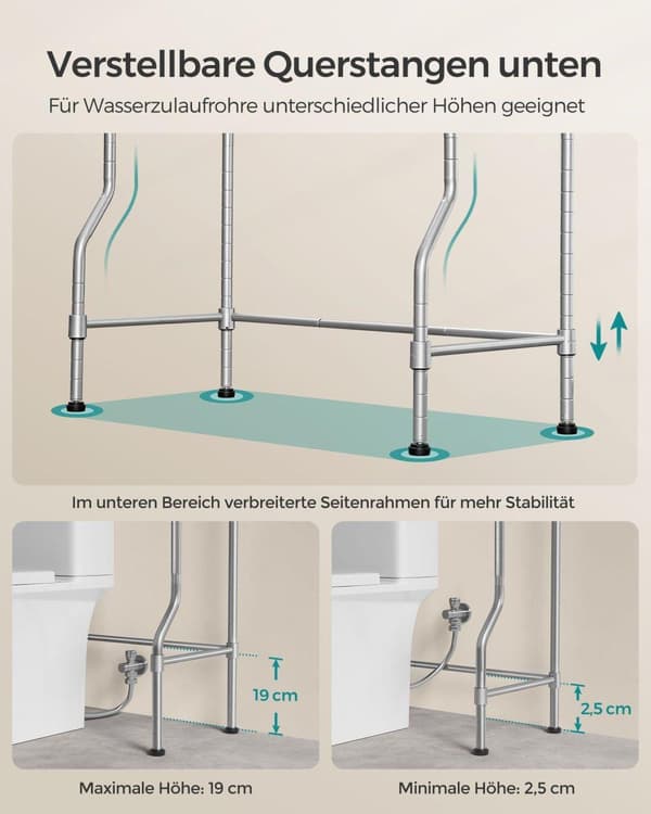 Toilet reol, SONGMICS, 63x30x176 cm, Grå