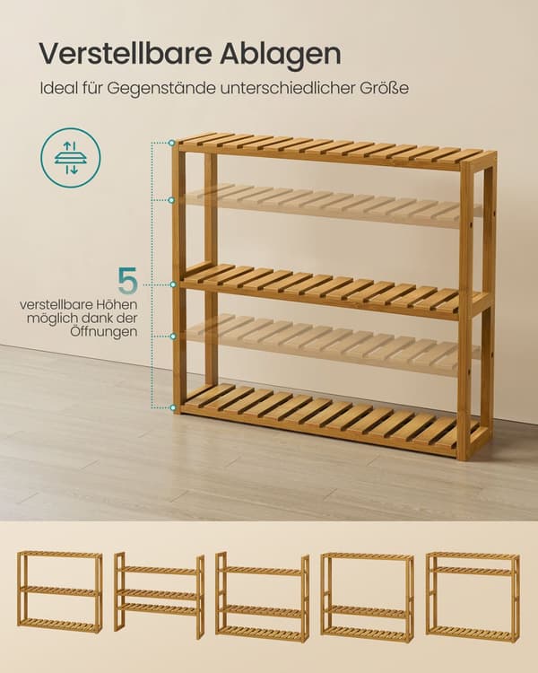 Badestativ med 3 justerbare hylder - 15x60x54 cm - kaffebrun