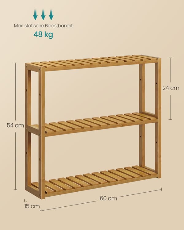 Badestativ med 3 justerbare hylder - 15x60x54 cm - kaffebrun