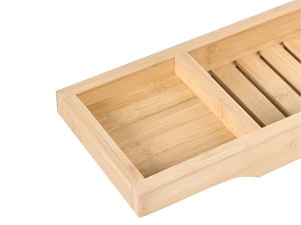 Badebakke i lys bambus 70 x 5 x 15 cm multifunktionel badekarbakke i minimalistisk stil