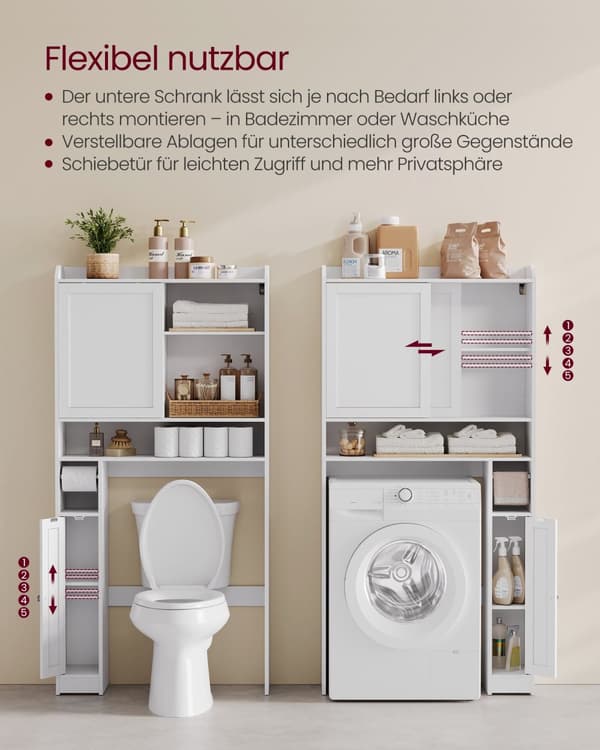 Toilet Hylde, VASAGLE, 25x83x170 cm, Hvid