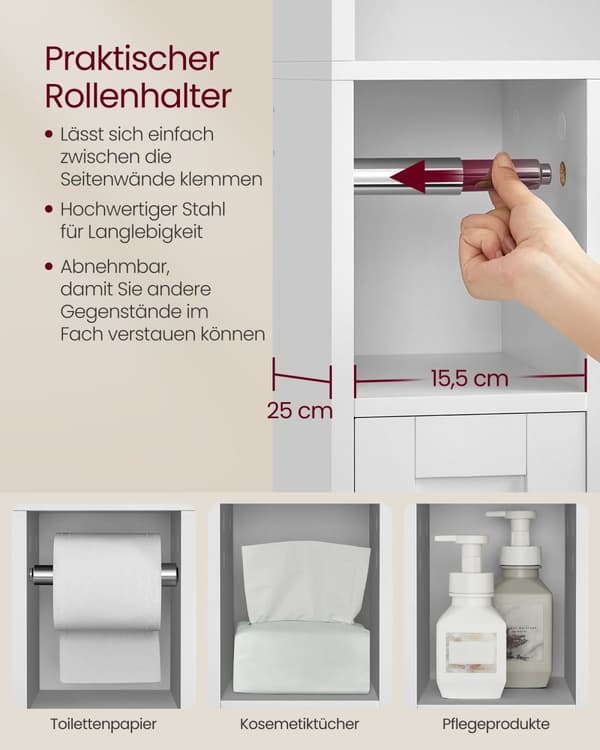 Toilet Hylde, VASAGLE, 25x83x170 cm, Hvid
