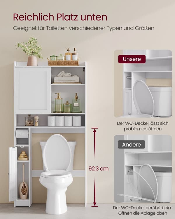 Toilet Hylde, VASAGLE, 25x83x170 cm, Hvid