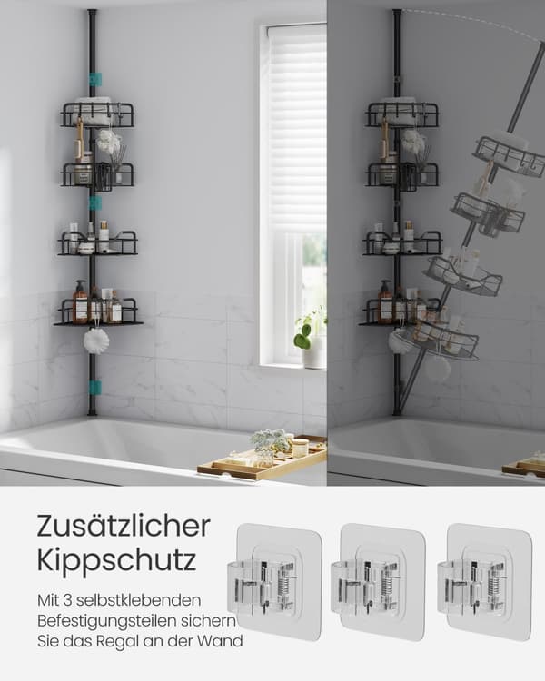 Duschhylla, SONGMICS, 26.7x35x80-323 cm, Svart