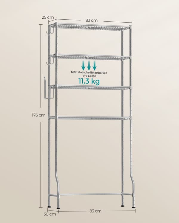 Badrumshylla, SONGMICS, 30 x 83 x 176 cm, Duvgrå.