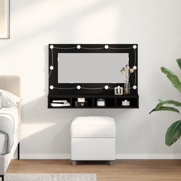 Spegelskåp med LED svart ek 90x31.5x62 cm