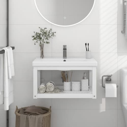 Väggmonterad ram för tvättställ vit 59x38x31 cm järn
