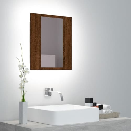 Spegelskåp för badrum LED brun ek 40x12x45 cm konstruerat trä
