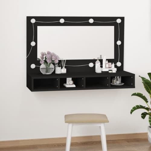 Spegelskåp med LED svart 90x31,5x62 cm