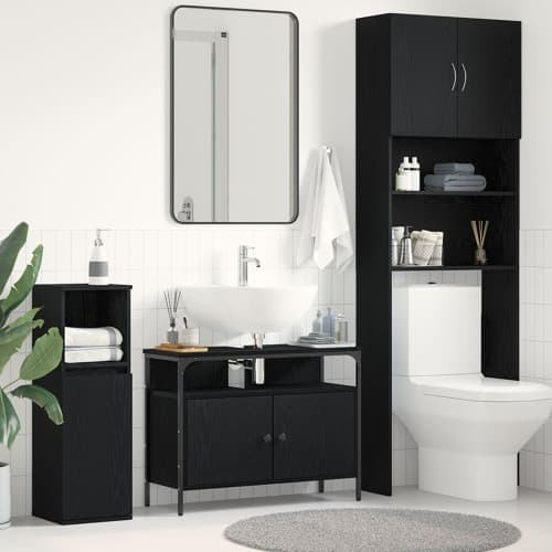 Tvättställskåp svart ek 80x30x60 cm konstruerat trä