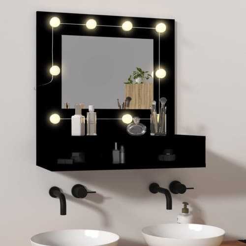 Spegelskåp med LED svart 60x31,5x62 cm