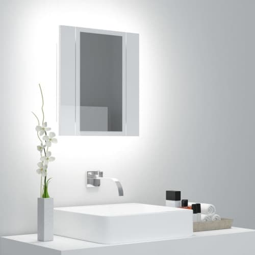 Spegelskåp för badrum LED vit högglans 40x12x45 cm akryl