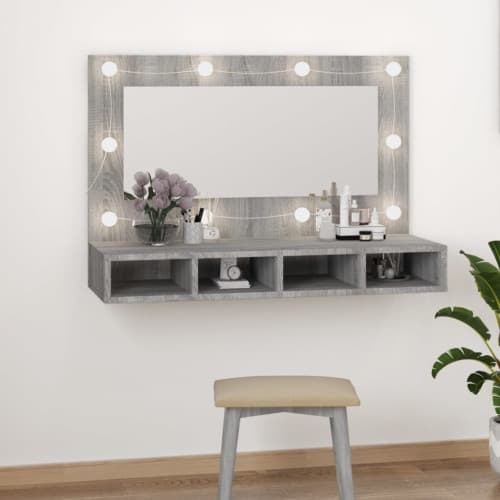Spegelskåp med LED grå sonoma 90x31,5x62 cm