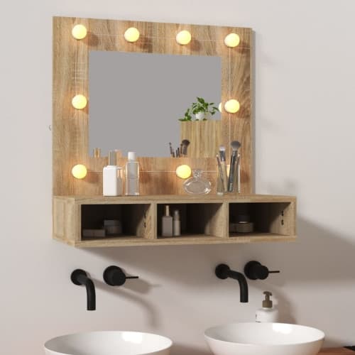 Spegelskåp med LED sonoma-ek 60x31,5x62 cm