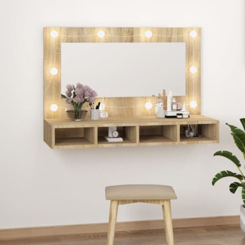 Spegelskåp med LED sonoma-ek 90x31,5x62 cm