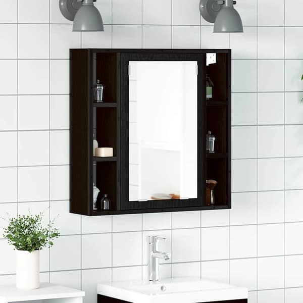 Spegelskåp för badrum svart ek 60x16x60 cm konstruerat trä