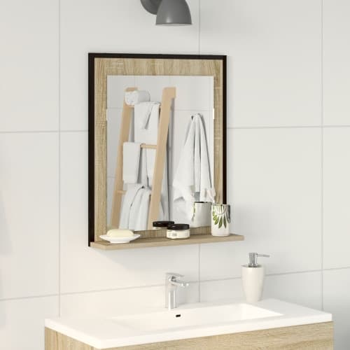 Badrumsspegel med hylla sonoma-ek 50x12x60 cm konstruerat trä