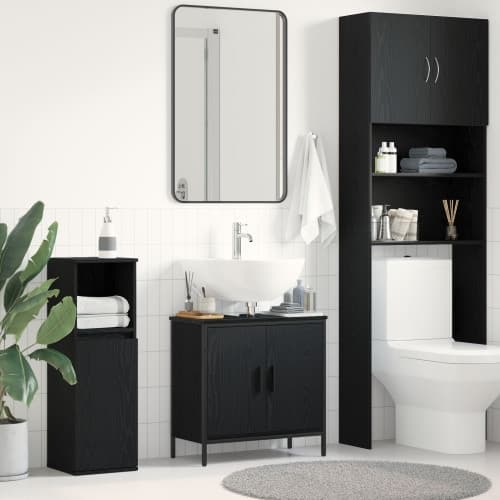Tvättställ för badrum svart ek 60x30x60 cm konstruerat trä