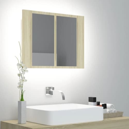 Spegelskåp med LED sonoma-ek 60x12x45 cm akryl