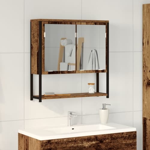 Spegelskåp för badrum återvunnet trä 60x16x60cm konstruerat trä