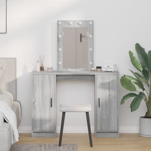 Sminkbord med LED-lampor grå sonoma 102x33x135 cm