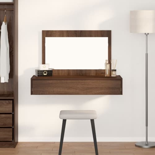 Väggmonterat sminkbord brun ek 100x40x70 cm