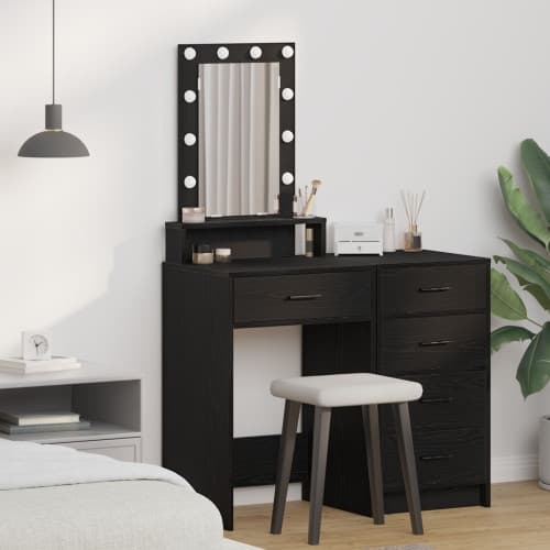 Sminkbord med LED-lampor svart ek, 50x41x140 cm