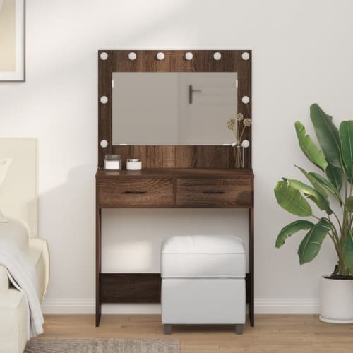 Sminkbord med LED-lampor brun ek 78,5x41x135 cm