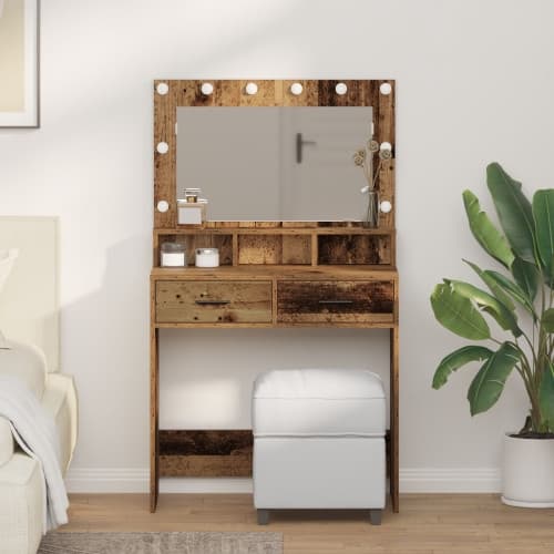 Sminkbord med LED-lampor återvunnet trä 79x41x135 cm