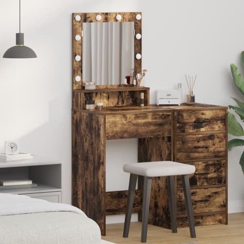 Sminkbord med LED-lampor rökt ek 50x41x135 cm