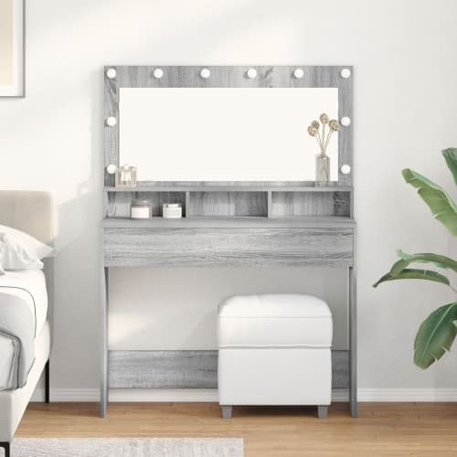 Sminkbord med LED-lampor grå sonoma 100x41x135 cm