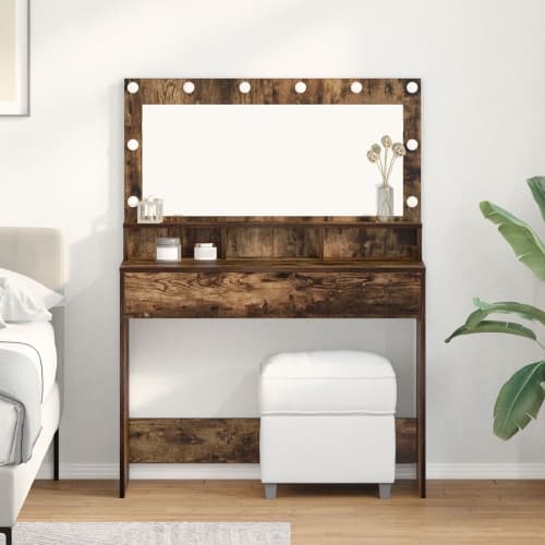 Sminkbord med LED-lampor rökt ek 100x41x135 cm