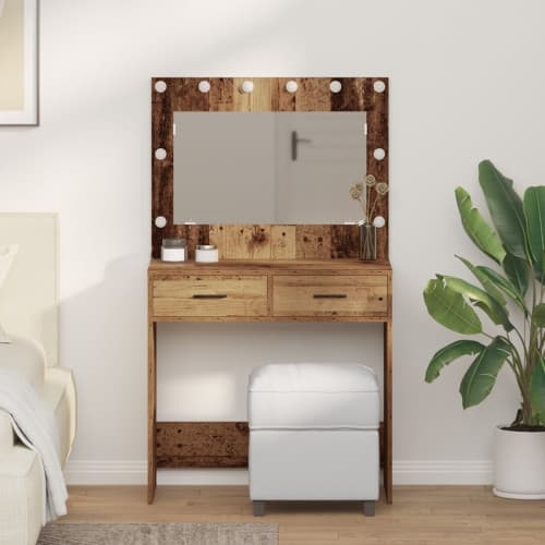 Sminkbord med LED-belysning Gamla trä 78,5x41x135 cm