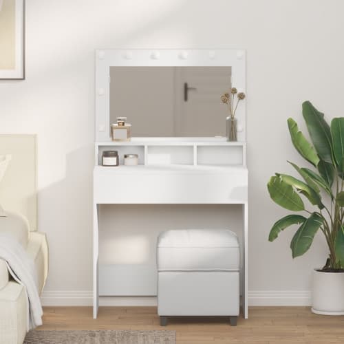 Sminkbord med LED-lampor vit 79x41x135 cm