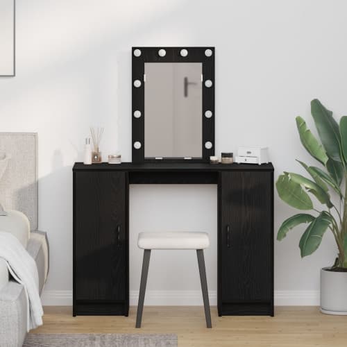 Sminkbord med LED-lampor svart ek 102x33x135 cm