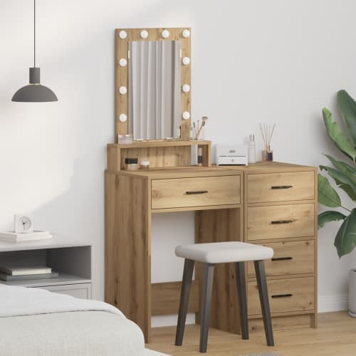 Sminkbord med LED-lampor artisan ek 50x41x140 cm
