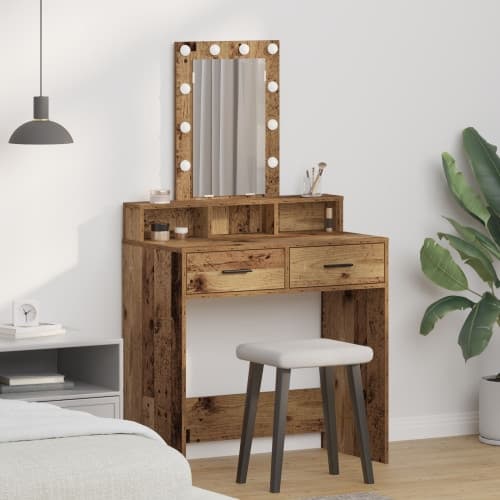 Sminkbord med LED-belysning - Vintage trä, 79x41x140 cm