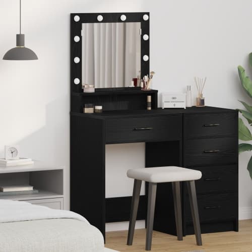 Sminkbord med LED-lampor svart ek 50x41x135 cm