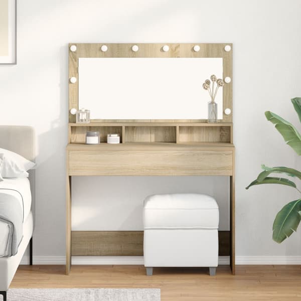 Sminkbord med LED-lampor i Sonoma Ek 100x41x135 cm