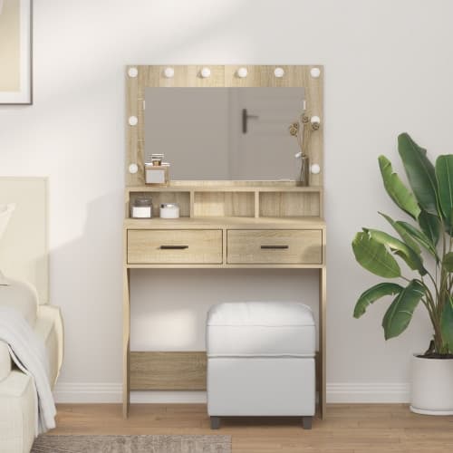 Sminkbord med LED-lampor sonoma-ek 79x41x135 cm