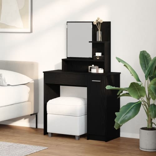 Sminkbord med spegel svart ek 86,5 x 35 x 136 cm