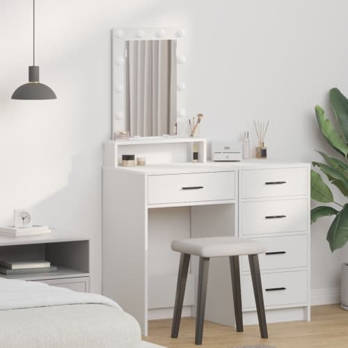 Sminkbord med LED-lampor vit 50x41x140 cm