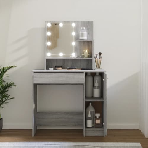 Spegelskåp med LED grå sonoma 86,5x35x136 cm