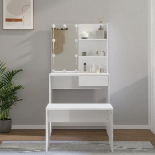 Sminkbord LED vit högglans konstruerat trä