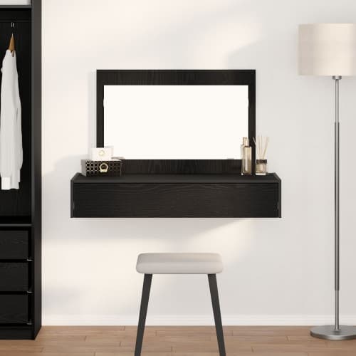 Väggmonterat sminkbord svart ek 100x40x70 cm